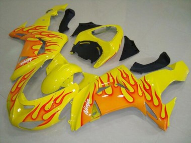 2006-2007 Kawasaki ZX10R Motorcycle Fairings - Yellow Orange Flame