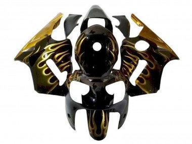 2002-2006 Kawasaki ZX12R Motorcycle Fairings - Glossy Black Gold Flame