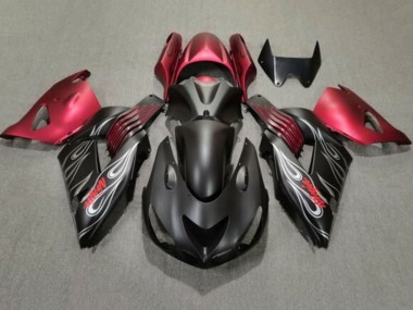 2006-2011 Kawasaki ZX14R ZZR1400 Motorcycle Fairings - Matte Black Red Silver Flame