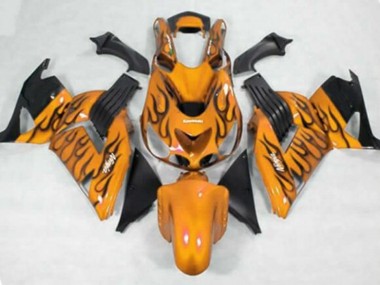 2006-2011 Kawasaki ZX14R ZZR1400 Motorcycle Fairings - Orange Black Flame