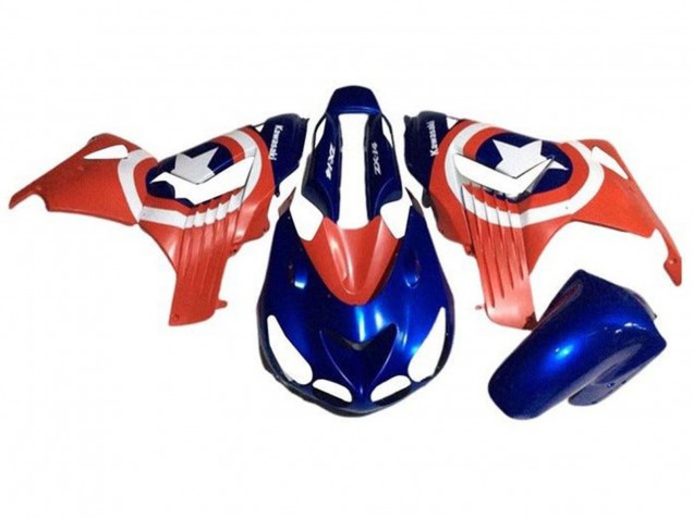 2006-2011 Kawasaki ZX14R ZZR1400 Motorcycle Fairings - Blue Red White Star Captain America