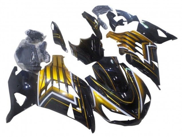2012-2024 Glossy Black Gold Stripe Kawasaki ZX14R ZZR1400 Motorcycle Fairings