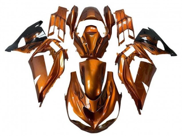 2012-2024 Rust Orange Flame Kawasaki ZX14R ZZR1400 Motorcycle Fairings