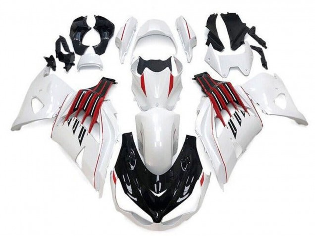 2012-2024 White Black Red Stripe Kawasaki ZX14R ZZR1400 Motorcycle Fairings