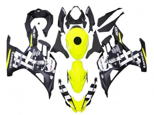 2018-2024 Kawasaki Ninja 400 Motorcycle Fairings - Yellow Black White Skull