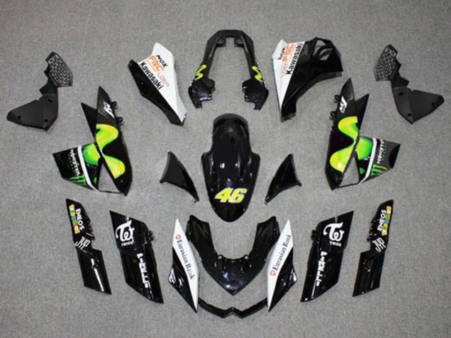 2010-2013 Kawasaki Z1000 Motorcycle Fairings - Glossy Black White Green MoviStar Monster