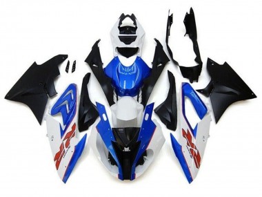 2017-2018 BMW S1000RR Motorcycle Fairings - White Blue Matte Black Pinstripe RR