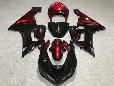 2005-2006 Kawasaki ZX6R Motorcycle Fairings - Red Glossy Black