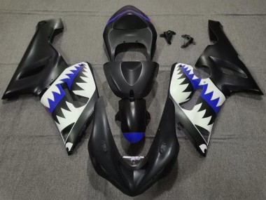 2005-2006 Kawasaki ZX6R Motorcycle Fairings - Matte Black White Blue Shark