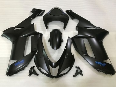 2007-2008 Kawasaki ZX6R Motorcycle Fairings - Matte Black Blue Ninja