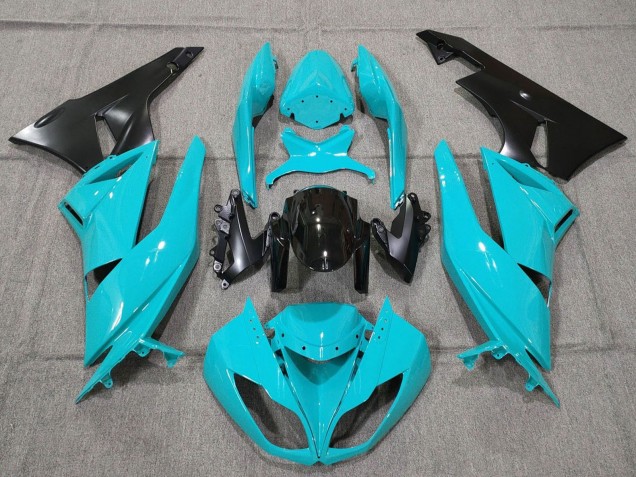 2007-2008 Kawasaki ZX6R Motorcycle Fairings - Turquoise Blue Black Matte Black