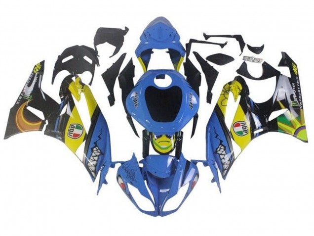 2009-2012 Kawasaki ZX6R Motorcycle Fairings - Blue Yellow Shark