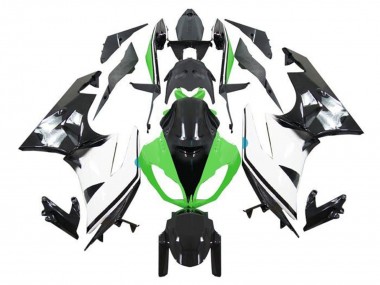 2009-2012 Kawasaki ZX6R Motorcycle Fairings - Green White Glossy Black