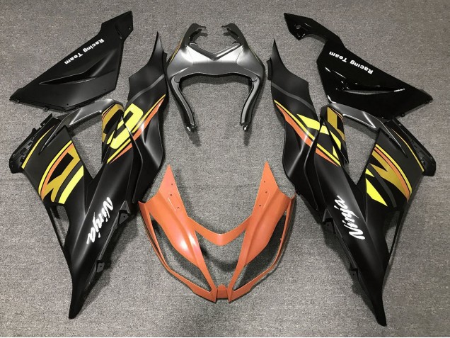 2013-2018 Kawasaki ZX6R Motorcycle Fairings - Matte Black Orange Gold