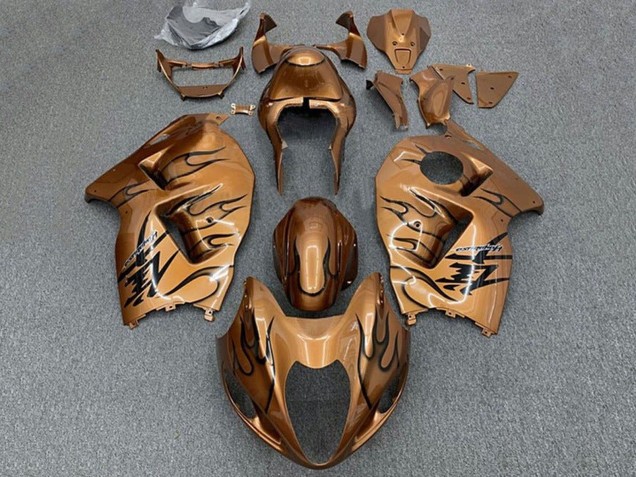 1996-2007 Suzuki GSXR 1300 Hayabusa Motorcycle Fairings - Brown Bronze Black Flame