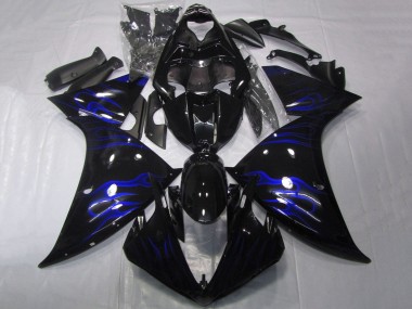 2009-2011 Yamaha YZF 1000 R1 Motorcycle Fairings - Glossy Black Blue Flame