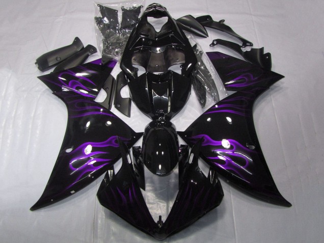 2009-2011 Yamaha YZF 1000 R1 Motorcycle Fairings - Glossy Black Purple Flame