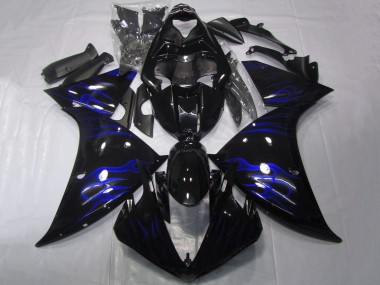 2012-2014 Yamaha YZF 1000 R1 Motorcycle Fairings - Glossy Black Blue Flame