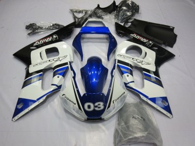 1998-2002 Yamaha YZF R6 Motorcycle Fairings - White Blue Glossy Black Rizoma 03
