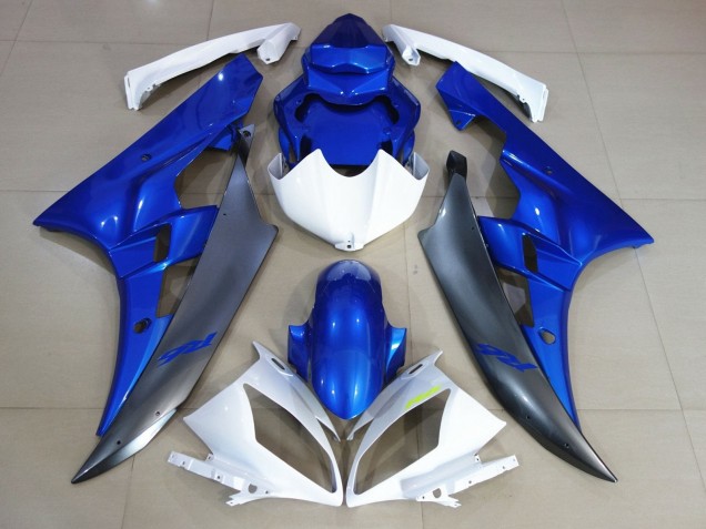 2006-2007 Yamaha YZF R6 Motorcycle Fairings - White Blue Matte Black