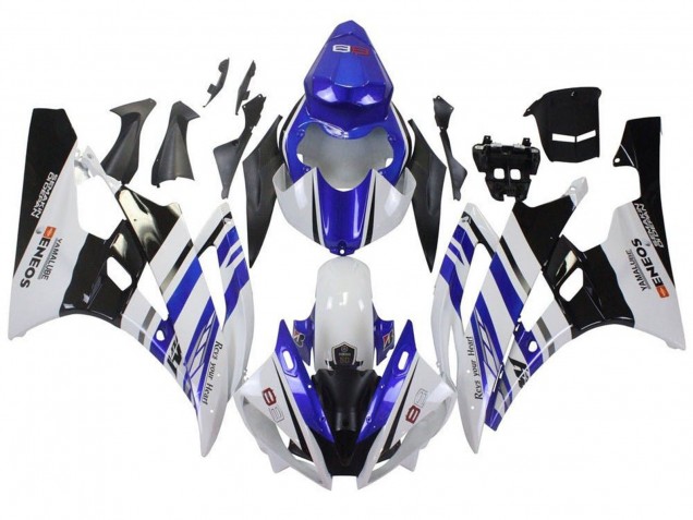 2006-2007 Yamaha YZF R6 Motorcycle Fairings - White Blue Black ENEOS Yamalube