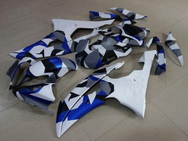 2008-2016 Yamaha YZF R6 Motorcycle Fairings - White Blue Grey Camouflage