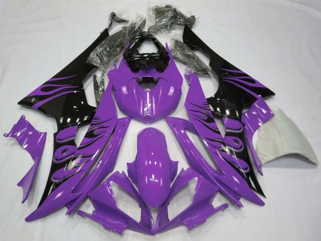 2008-2016 Yamaha YZF R6 Motorcycle Fairings - Purple Glossy Black Flame