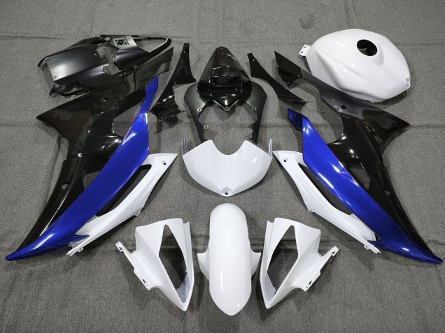 2008-2016 Yamaha YZF R6 Motorcycle Fairing - White Blue Glossy Black