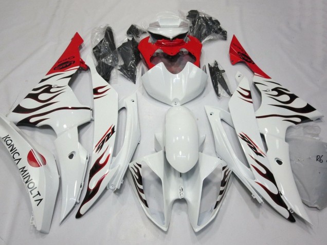 2008-2016 Yamaha YZF R6 Motorcycle Fairings - White Red Black Flame