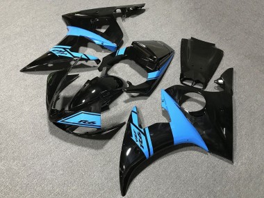 2005 Yamaha YZF R6 Motorcycle Fairings - Glossy Black Light Blue