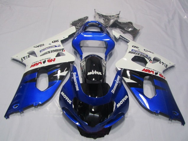 2001-2003 Suzuki GSXR 600 Motorcycle Fairings - White Blue Glossy Black Motul