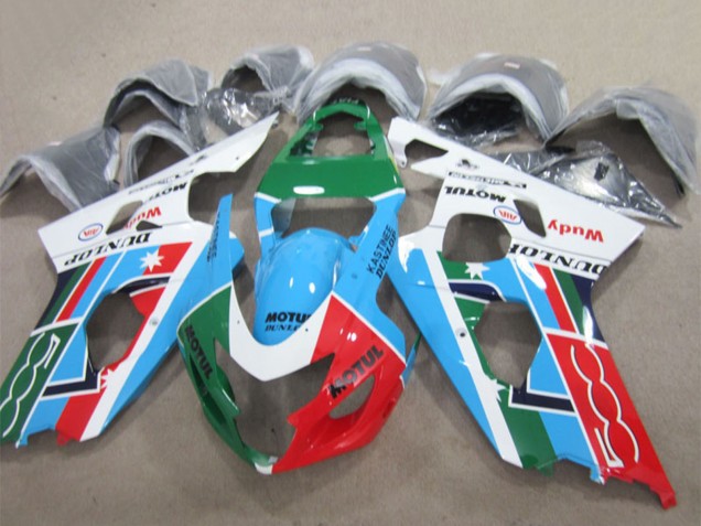 2004-2005 Suzuki GSXR 600 Motorcycle Fairings - White Blue Green Red Motul
