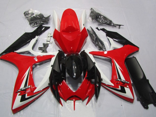 2006-2007 Suzuki GSXR 600 Motorcycle Fairings - White Red Glossy Black Stripe