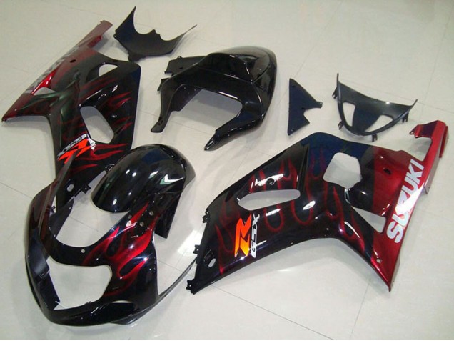 2001-2003 Suzuki GSXR 750 Motorcycle Fairings - Glossy Black Red Flame