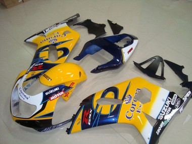 2001-2003 Suzuki GSXR 750 Motorcycle Fairings - Yellow White Blue Alstare Corona Extra Motul