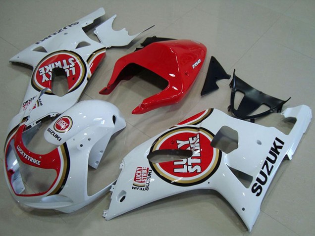 2001-2003 Suzuki GSXR 750 Motorcycle Fairings - White Red Lucky Strike
