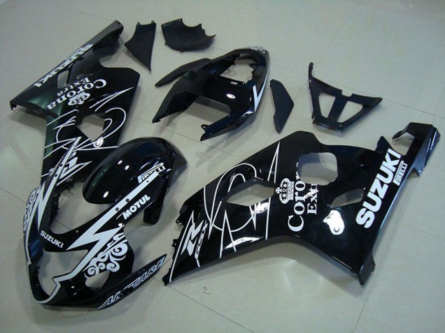 2004-2005 Suzuki GSXR 750 Motorcycle Fairings - Glossy Black White Corona Extra Motul