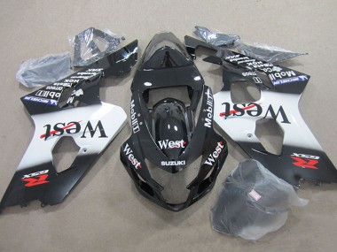 2004-2005 Suzuki GSXR 750 Motorcycle Fairings - Glossy Black White West Mobil