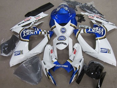 2006-2007 Suzuki GSXR 750 Motorcycle Fairings - White Blue Michelin Motul Lucky Strike