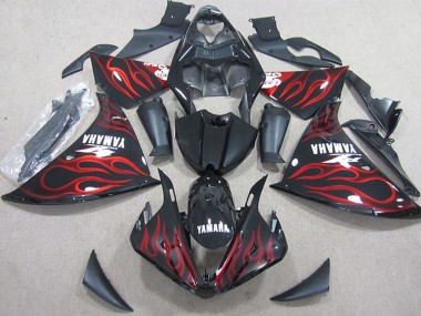 2009-2011 Yamaha YZF R1 Motorcycle Fairings - Glossy Black Red Flame