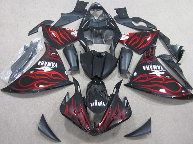2009-2011 Yamaha YZF R1 Motorcycle Fairings - Glossy Black Red Flame