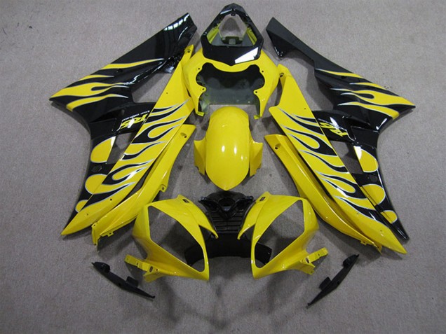 2006-2007 Yamaha YZF R6 Motorcycle Fairings - Yellow Black Flame