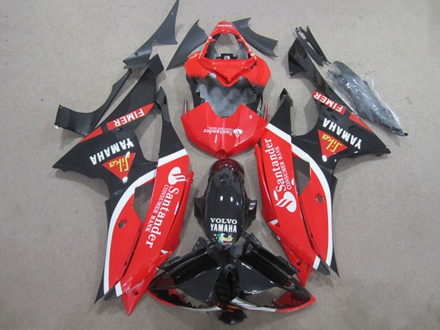 2008-2016 Yamaha YZF R6 Motorcycle Fairings - Red White Glossy Black Volvo Santander Fimer