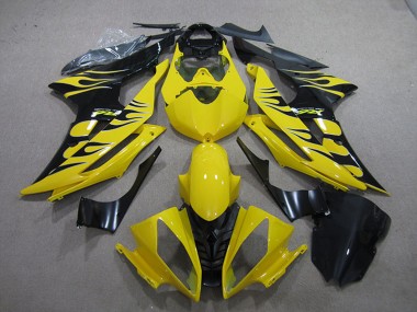 2008-2016 Yamaha YZF R6 Motorcycle Fairings - Yellow Glossy Black Flame