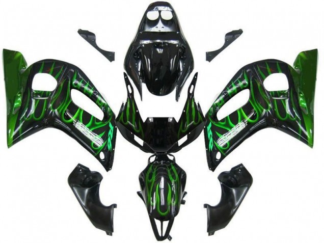 Black Green Flame 1998-2002 YZF R6 Motorcycle Fairings Black Green Flame 1998-2002 YZF R6 Motorcycle Fairings