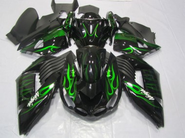 Black Green Flame Ninja 2006-2011 ZX14R ZZR1400 Motorcycle Fairings