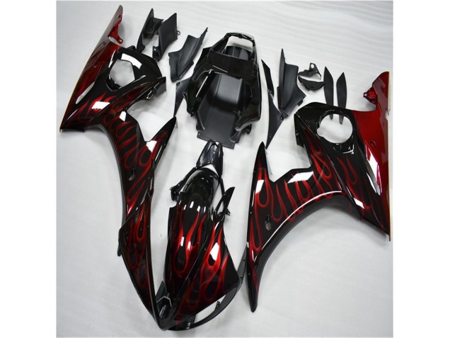 Black Red Flame 2003-2005 YZF R6 Motorcycle Fairings