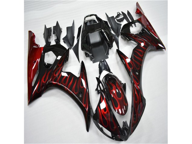 Black Red Flame 2003-2005 YZF R6 Motorcycle Fairings