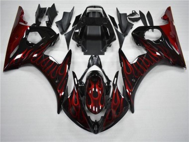 Black Red Flame 2003-2005 YZF R6 Motorcycle Fairings