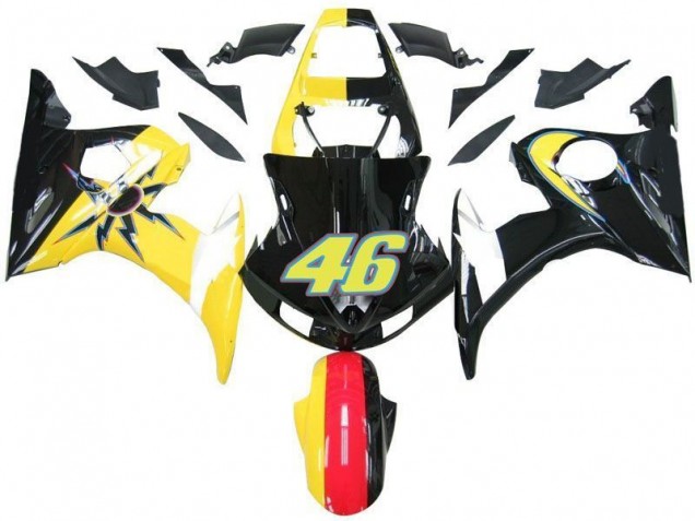 Black Yellow No. 46 2003-2005 YZF R6 Motorcycle Fairings Black Yellow No. 46 2003-2005 YZF R6 Motorcycle Fairings